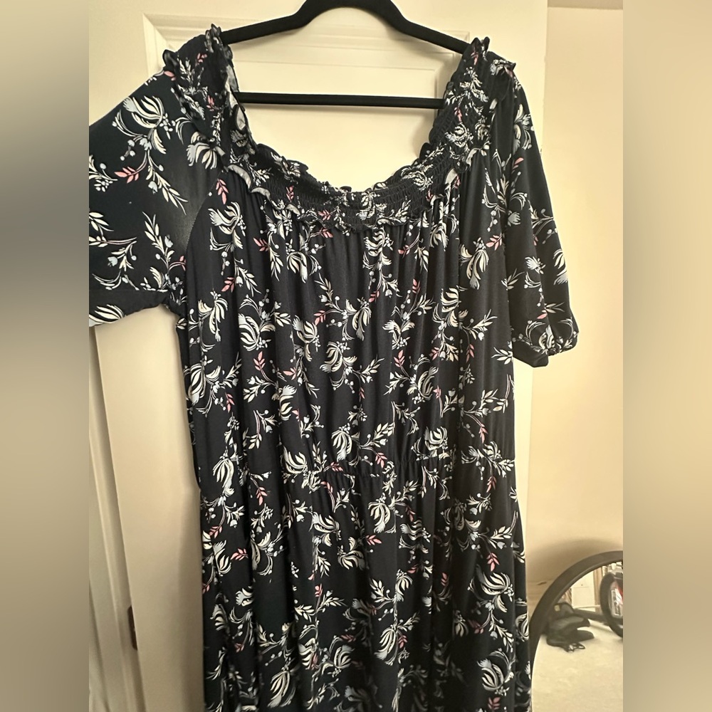Lane Bryant Navy Floral Off Shoulder Midi Dress